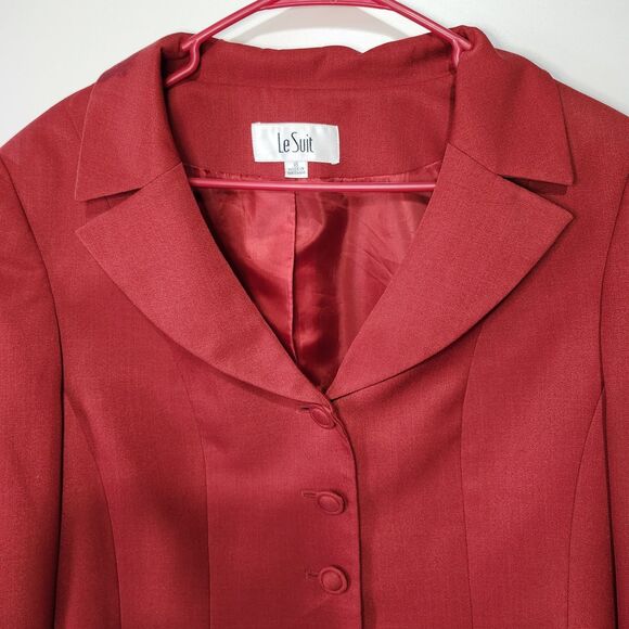 Le Suit Red Blazer Jacket Size 16 XL Cuffed Sleeves Party Office - Picture 2 of 11